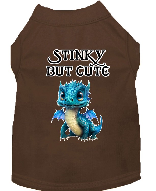 Stinky but Cute Dragon Screen Print Dog Shirt Brown Lg (14)